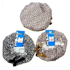 3 Pack Premium Lined Shower Cap Black and Brown Leopard Zebra Prints with Bow