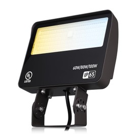 LEONLITE 3CCT LED Flood Light with Dusk-to-Dawn Photocell, 100W/80W/60W Adjustable, 120-277V, IP65 Waterproof, Trunnion Mount Area Lighting, LED Parking Lot Light Outdoor, UL Listed, Aluminum, Bronze