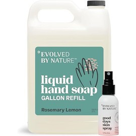 Evolved By Nature Liquid Hand Soap Refill, 128 Oz, Rosemary Lemon with Good Days Skin Spray