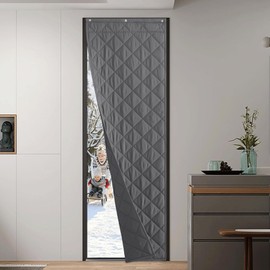 NICETOWN Door Curtains for Doorway, Thermal Insulated Curtain Thickened Hands Free Windproof Waterproof Soundproof Door Screen for Indoor Outdoor, 26" W x 78" L, Grey, 1 PC