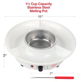 Electric Fondue Maker Deluxe Set w 4 Forks- Removable Serving Tray & Chocolate Melting, Warming Setting- Summer S'mores Kit- Dip & Drizzle Snacks Marshmallows Strawberries- Party Appetizers Desserts