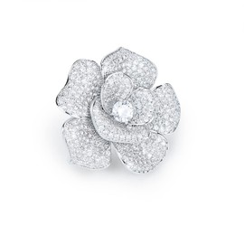 Elegant Crystal Blooming Rose Flower Brooch Lapel Pin Breastpin for Women Birdal Cardigan Hat Scarf Suit Sweater Floral Pins (White Gold Rose)