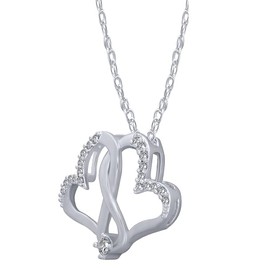 Two Tone Plated 925 Sterling Silver 0.21 CT Round Cut Natural Diamond Twirl Heart Pendant Necklace with 18" Chain- Diamond Color : H-I, Clarity : I1-I2- Choice of Silver Plated (Yellow, White, Rose)