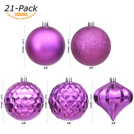 Sea Team 21-Pack Christmas Ball Ornaments with Strings, 80mm/3.15" Large Size Baubles, Shatterproof Plastic Christmas Bulbs, Hanging Decorations for Xmas Tree, Holiday, Wedding, Party, Purple