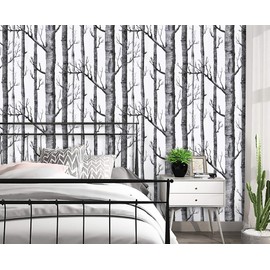 Micpolo 17.7" X 118" Wallpaper for Bedroom Peel and Stick Wallpaper Black and White Wallpaper Birch Tree Contact Paper Self Adhesive Wallpaper Vinyl Film Decor WallCovering Shelf Drawer Liner
