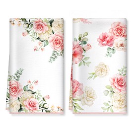 Arquiel Pink Flower Microfiber Kitchen Towels, Soft Absorbent Watercolor Floral Hand Towel 15.7 × 23.6 Inch, Thick Dish Cloth for Party Anniversary Holiday Decoration Housewarming Gifts
