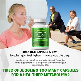 NESSARIT Green Tea Extract, EGCG, Caffeine, Vitamin C & L-Theanine – Support Metabolism & Antioxidant Health – 150 Capsules – Made in USA