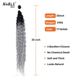 Water Wave Hair 6 Bundles with Closure 30 Inch High Temperature Heat Resistant Hair TT1B/60A Deep Wave Synthetic Hair 7 Pieces/Pack