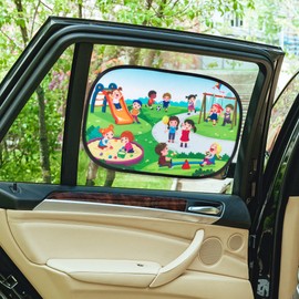 Car Sun Shade for Kids - Foldable Cling UV Blocker for Toddlers - Premium & Durable Sunshades for Pets and Children Great Traveling | 2 Pack Vehicle Window Blinds for Sun-Rays Protection