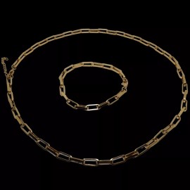 Unbranded 2pcs 18k Gold Plated Thick Paperclip Link Chain Layering Necklace & Bracelet set