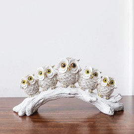 Owl Figurines,Cute Owl Statue,Small Decor Items,Sculpture Ornament for Home Office Tabletop.Gifts for Owl Lover. (Five white owls)