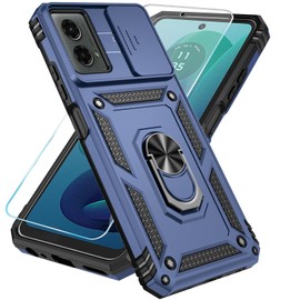 SunStory Moto G 5G 2024 Case with HD Screen Protector & Slide Camera Cover & Rotatable Kickstand, Military-Grade Protection, Blue