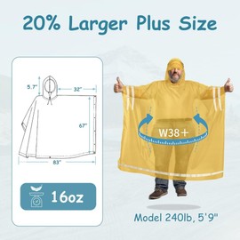 Plus Size Rain Poncho with Hood and Reflective Stripes, Plus Size Poncho, Big and Tall Rain Poncho, Ideal as Rain Ponchos for Adults Plus Size.Yellow