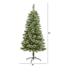 Nearly Natural 5ft. Wisconsin Slim Snow Tip Pine Artificial Christmas Tree with 150 Clear LED Lights