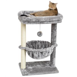 SYANDLVY Small Cat Tree for Indoor Cats, Activity Cat Tower with Scratching Post for Kittens, Cat Bed & Furniture with Basket & Hanging Ball for Play Rest