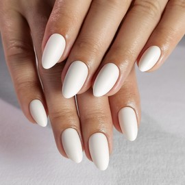 SHANGMENG White Press on Nails Short - Soft Gel Almond Matte Press on Nails for Women, Fit Perfectly & Natural Stick On Nails with Glue in 16 Sizes - 32 Reusable Fake Nails, Angel