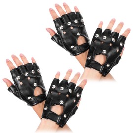 XLIUAX 2 Pairs of Punk Fingerless Gloves Biker Rocker Leather Gloves Motorcycle Biker Gloves with Rivets Half Finger PU Leather Gloves for Cosplay Clothing Performance Dance Festivals Party