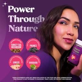 Fungiments Super Prune - Mushroom Supplement - Turkey Tail Mushrooms, Fiber, Rhubarb, Prunes, Ginger, Chamomile - Debloating, Constipation Relief (60 Mushroom Gummies)