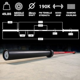 Elevon 7FT Olympic Barbell, 190K PSI Tensile Strength, 1,500LB Capacity, Premium Needle Bearing Spin for Weightlifting & Powerlifting, Barbell Bar for Home & Commercial Gym