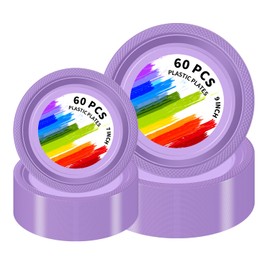 CC-SLZP 120 PCS Lavender Plastic Plates, Disposable Plates for Party Heavy Duty Plastic Dinnerware Sets, Include 7" Dessert and 9" Dinner Plates for Wedding Easter Picnic BBQ (Lavender, 7"+9")