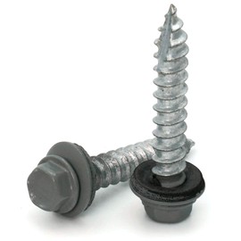 Hex Washer Head Mechanical Galvanized Roofing Screws Slate Finish - #14 x 2" Qty 100