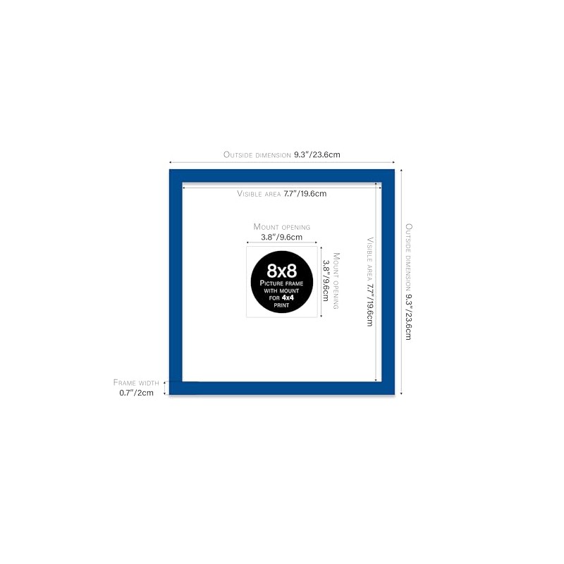 8x8" Square Picture Frame, Display Pictures 4x4" With Mat or