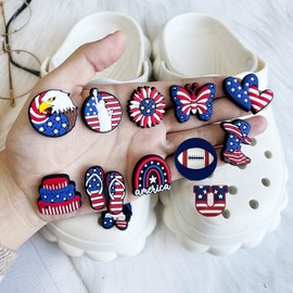 SOFWFOS 24PCS 4th of July Decorations Cute Shoe Charms Independence Day American Flag Shoe Pins for for Shoe Wristband Accessories Party Favors (24PCS American Flag)