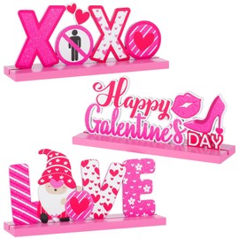 Yuntau 3 Pcs Galentine's Day Tabletop Centerpiece Decoration Happy Galentine's Day Wooden Sign Table Decor for Dining Room Home Desk Ornament Anniversary Galentine's Day Gift Party Supplies