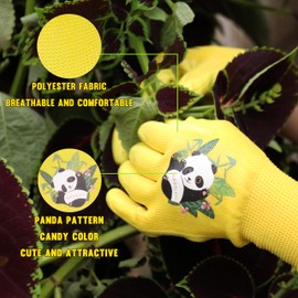 HANDLANDY 3 Pairs Kids Gardening Gloves for Age 2-13, Toddler Children Garden Yard Work Outdoor Playing Gloves, Rubber Coating, for Girls Boys Youth (Yellow, Size 5, Age 8-10)