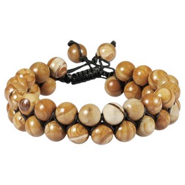 TUMBEELLUWA Beaded Bracelet Stone 8mm Double Layers Adjustable Meditation Power Healing Crystal Bracelets,Petrified Wood