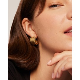 PAVOI 14K Yellow Gold Plated Sterling Silver Post Chunky Statement Hoop Earrings | Thick Lightweight Hoop Earrings for Women