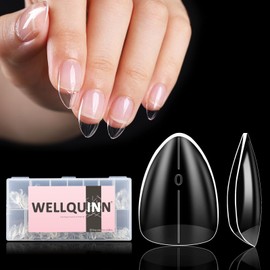 Wellquinn Short Almond Nail Tips, 510Pcs Thick Almond Full Cover Fake Nails, Clear Press-On Nails French Acrylic False Nail Tips for Salon Home DIY 15 Sizes
