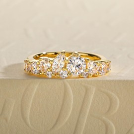 Gobaalele Cubic Zirconia Yellow Gold Half Eternity Wedding Band Ring 2.295cttw Round Cut 5A Grade Simulated Diamond CZ Promise Anniversary Band for Women Size9