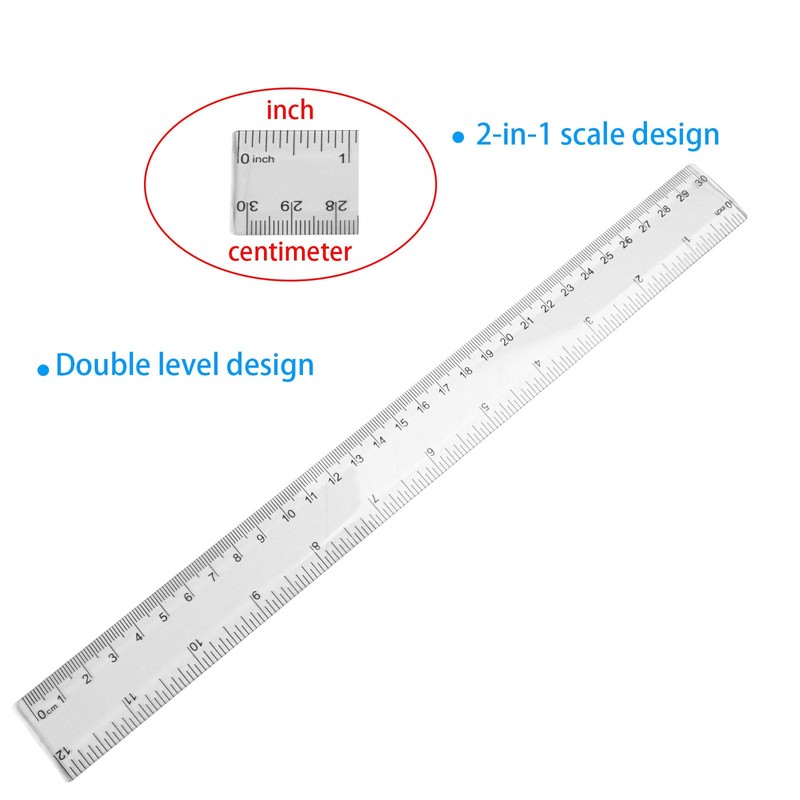 DIAO79NI 3 Pieces Transparent Plastic Ruler, 12 inch (30cm) Ruler,