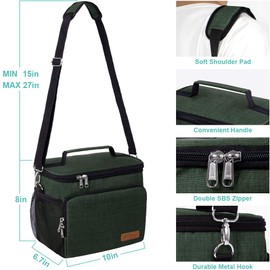 Tiblue Insulated Lunch Bag for Women/Men, Reusable Lunch Box for Office Work School Picnic Beach, Leakproof Freezable Cooler Bag with Adjustable Shoulder Strap for Kids/Adult(Medium, Retro Green)