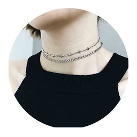 Yheakne Vintage Layered Cross Choker Necklace Silver Curb Chain Necklace Punk Chunky Chain Necklace Religious Faith Necklace Jewelry for Women and Girls