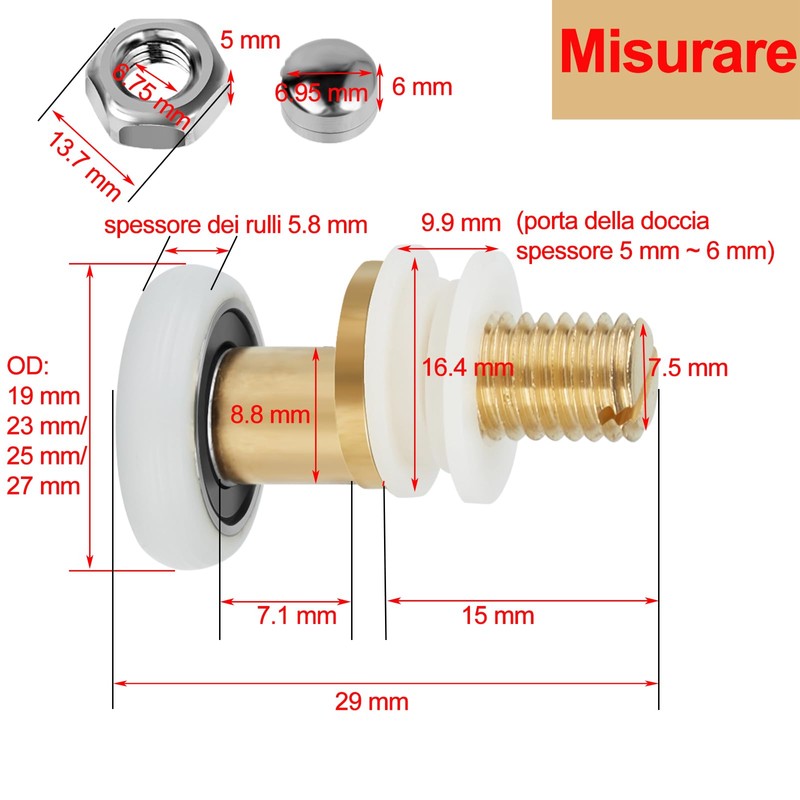 LESOLEIL Shower Door Roller Runner Wheel Diameter 27mm