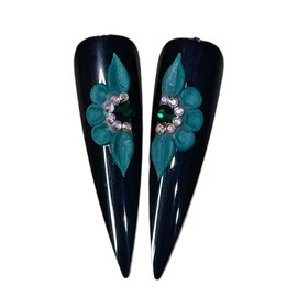 HaFLoNa Set 8Pcs 3D Christmas Flowers Nails Charms With Rhinestone Gems Handmade by Acrylic Powder Design For Long Nail L,XL,XXL Noel Flower Nail Art Floral Salon Decor Women Girls (Green Christmas-8Pcs)