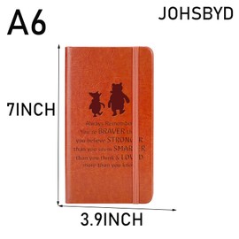 JOHSBYD Pooh Bear Leather Notebook Always Remember You’re Braver Than You Believe Leather Notebook Friendship Gift for Women Men Birthday Gifts for Son Daughter (A6)