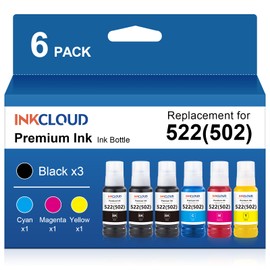 Refill Ink 522 Ink Refill Bottles Replacement for Epson 522 502 Ink Refill Bottles Compatible for Ecotank ET-2800 ET-4800 ET-2400 ET-2803 ET-2720 ET-4700 ET-4810 ET-2840 Printer, 6 Bottles