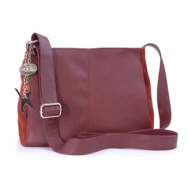 Catwalk Collection Handbags - Charlotte Women's Shoulder Bag Medium - Crossbody Bag - Leather and Suede - Adjustable Shoulder Strap, red