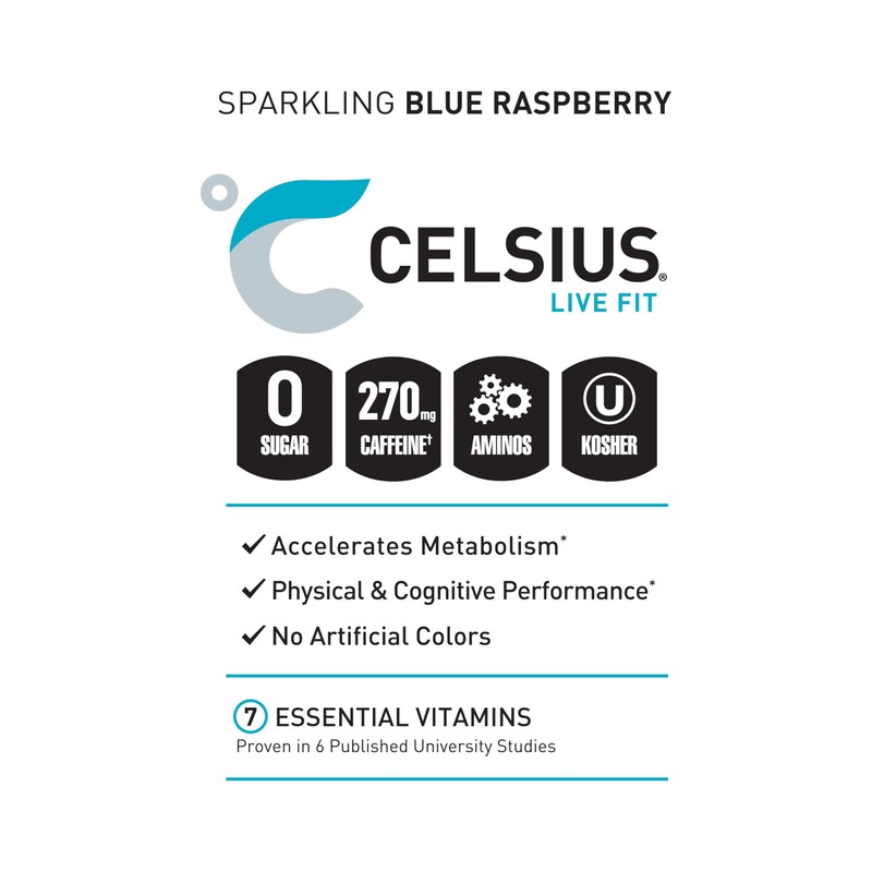 CELSIUS ESSENTIALS™ Sparkling Blue Crush, Sugar Free Performance Energy Drink,