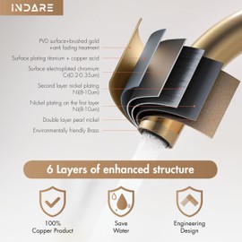 INDARE Gold Bathroom Faucet，360° Swivel Spout Two Handles Widespread Bathroom Faucets，4 Inch 8inch Brass Bathroom Sink Faucet 3 Holes with Pop-Up Drain and Water Supply Lines， Brushed Gold