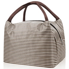 TIECHI Insulated Lunch Bag for Adults Kids, Small Cool Bag Lunch Box, Thermal Water-Resistant Pack Lunch Box Bags for Work, School, Picnic, Outdoor (Coffee Striped)