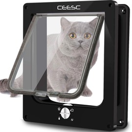 CEESC Extra Large Cat Door (Outer Size 11.6" x 9.8"), Rotary 4 Way Locking Cat Door for Interior Exterior Doors, Weatherproof Pet Door for Cat & Doggie with Circumference < 24.8",Upgraded Version