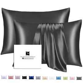 Set of 2 Silk Pillowcases 40 x 80 cm, Ravmix Silk Pillowcases for Hair and Skin, with Hidden Zip, Both Sides Silk, Mulberry Silk Pillowcase 40 x 80 cm, 2 Pieces, Black