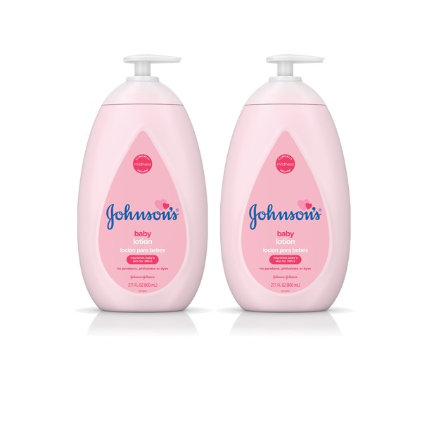 Johnson's Moisturizing Pink Baby Lotion with Coconut Oil, Hypoallergenic, 2 x 27.1 fl. oz