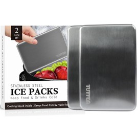 Tuffen Ice Packs for Lunch Boxes, Stainless Steel Cooling Pack for Cooler, Quick Freeze Long-Lasting Reusable Ice Pack, Multi Use Cooler Accessories for Hiking, Camping and Fishing(2 Packs)