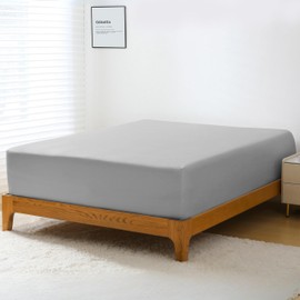 GOKOTTA Fitted Sheet Only - 16 Inch Pocket Bamboo Rayon Fitted Sheet, Super Soft and Cooling Bottom Sheet with 4 Elastic Corner Straps(Grey, Queen Size)