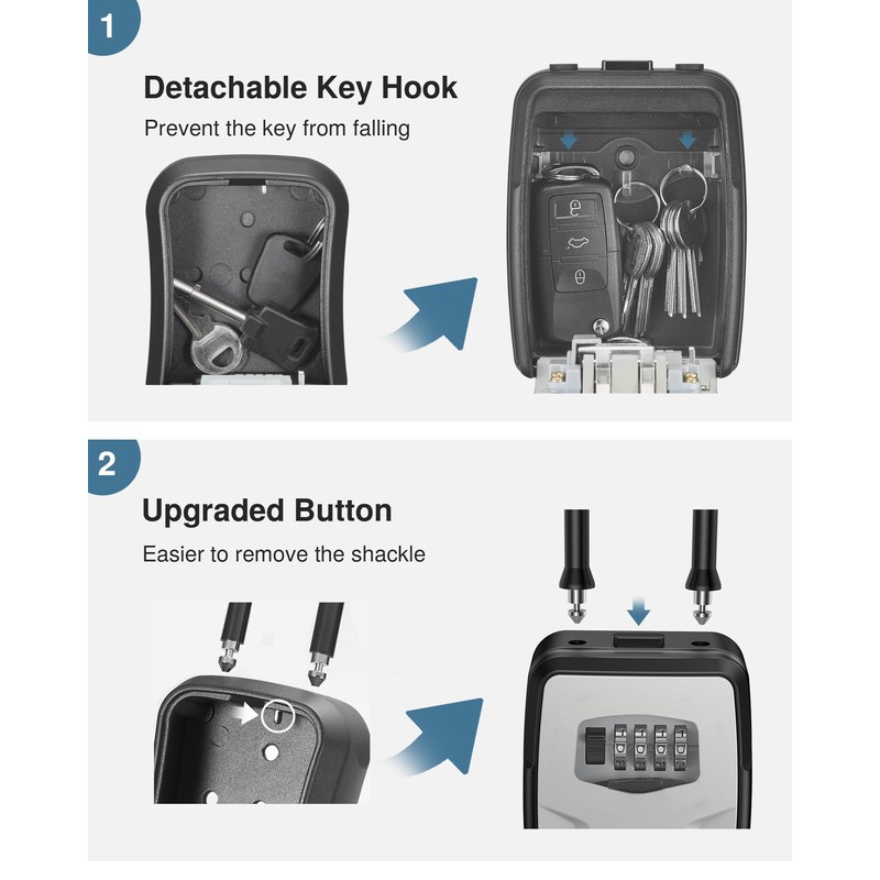 Puroma Large Key Lockbox with Hook, Resettable Combination Code Lock
